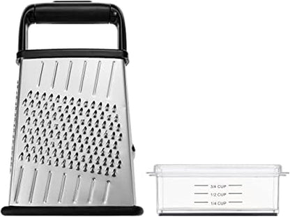 Farberware Professional 4-Sided Slim Stainless Steel Heavy Duty Kitchen Box Grater with Detachable Clear Storage Container, Perfect for Parmesan Cheese, Vegetables, Ginger, with Lemon Zester