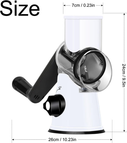 Ourokhome Rotary Cheese Grater Hand Crank, Kitchen Shredder Speed Mandolin Slicer Nut Grinder with Handle and Drum Blades for Cheese, Vegetable, Walnut, Chocolate, Potato, Carrot, 3 Blades, Dark Blue
