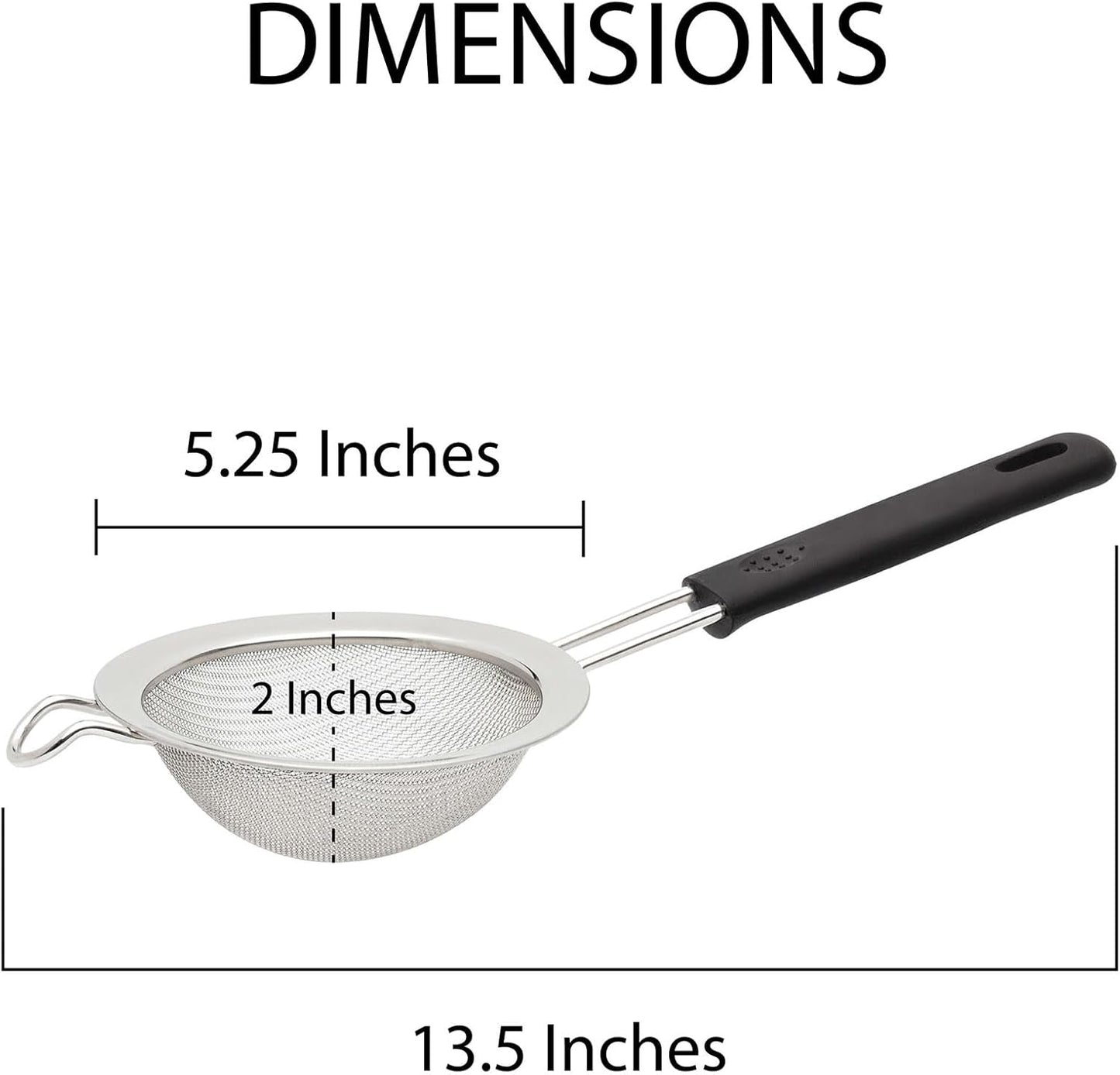 HIC Kitchen Fine Mesh Strainer With Helper Handle, 18/8 Stainless Steel, 6-Inch, For Sifting, Draining, And Straining Pasta, Vegetables, Stocks, And Sauces