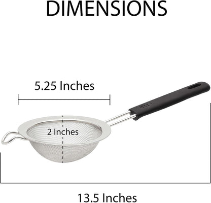 HIC Kitchen Fine Mesh Strainer With Helper Handle, 18/8 Stainless Steel, 6-Inch, For Sifting, Draining, And Straining Pasta, Vegetables, Stocks, And Sauces