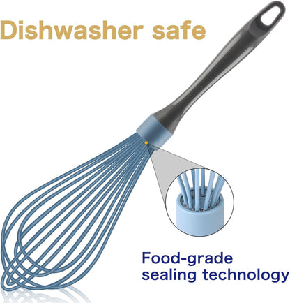 OYV Dishwasher Safe Whisk, Professional Whisks for Cooking Non-Scratch, Stainless Steel & Silicone Wisk, Plastic Rubber Whisk Tool for Nonstick Cookware Pans, Heat Resistant,12-Inch, Grey