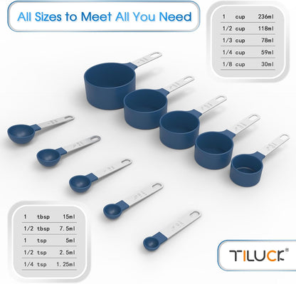 TILUCK Measuring Cups & Spoons Set, Stackable Cups and Spoons, Nesting Measure Cups with Stainless Steel Handle, Kitchen Gadgets for Cooking & Baking (Green)