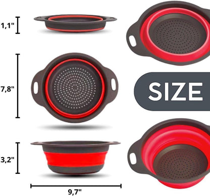 White Round Silicone Collapsible Colander – Silicone Round Kitchen Strainers with Plastic Handles Small Foldable Kitchen Strainer Perfect for Draining Pasta Vegetable and Fruit