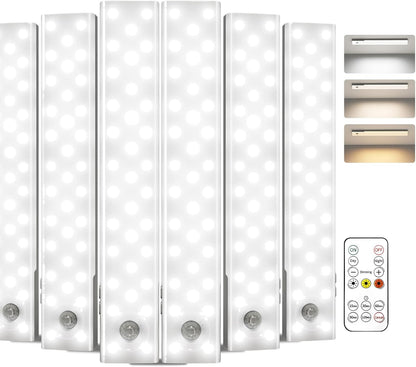 EZVALO 3-Pack Under Cabinet Lighting, 2000mAh Rechargeable Wireless Motion Sensor Lights, 62LEDs, 3 Color Temps, Dimmable, Timer, Magnetic, with Remote Control for Kitchen, Closet, Stair
