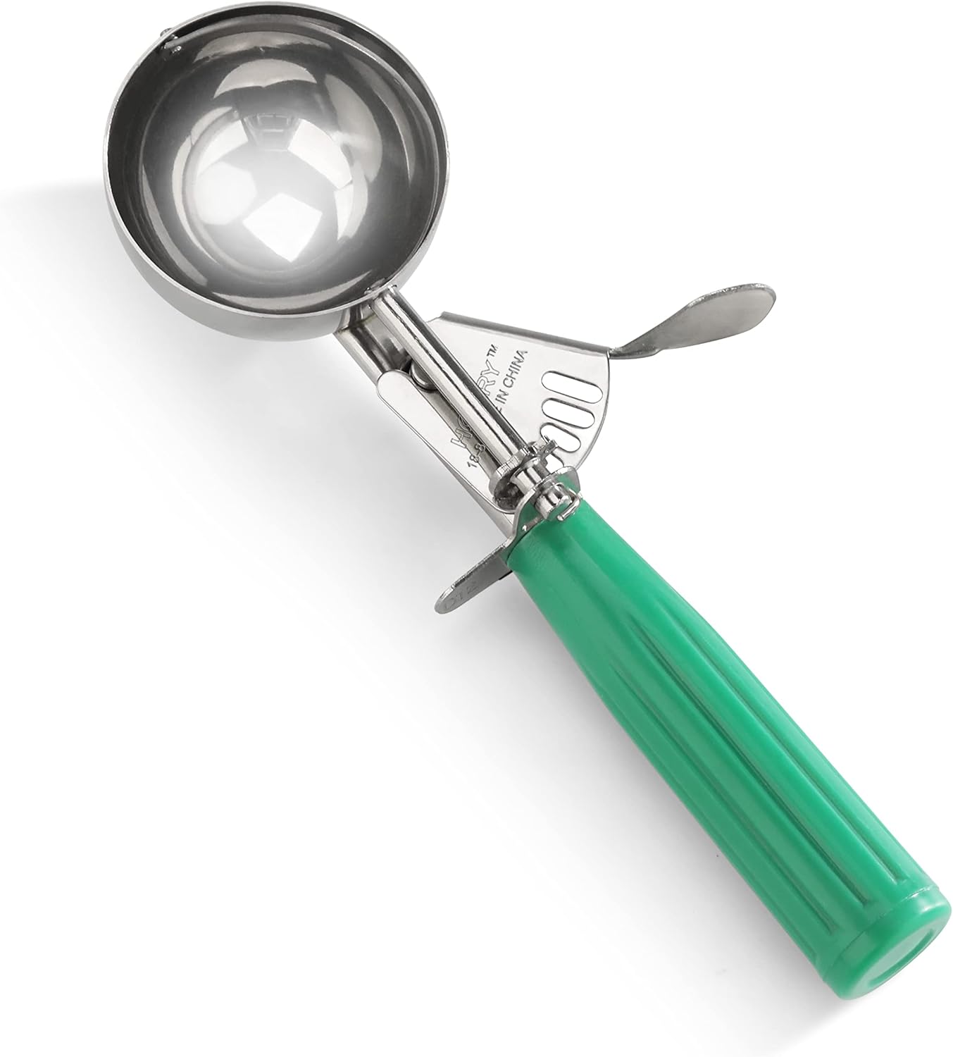 New Star Foodservice 34745 Commercial-Grade Thumb Press Food Disher/Ice Cream Scoop, 18/8 Stainless Steel, 4.67 oz, Size 6, White