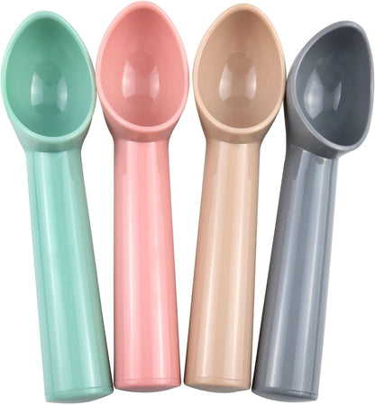 4PCS Plastic Ice Cream Scoop Ice Scoop Holder Melon Baller Scoop Ice Cream Scooper Cookie Scoop for Ice Cream Fruit Watermelon Spoon and Other Kitchen Tools (Rose Red Pink Green Grey)