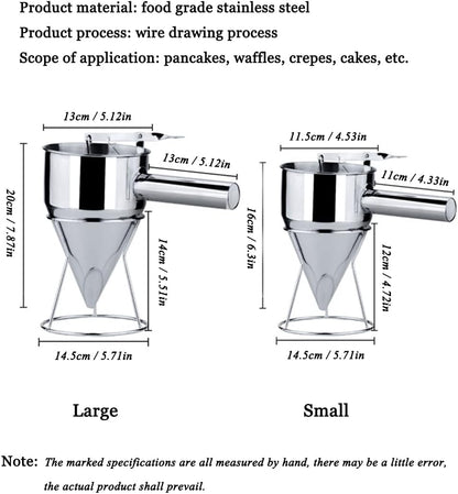 40.6oz / 1200ml, Pancake Batter Dispenser With Stand, Conical Batter Funnel With Squeeze Handle, Stainless Steel Batter Pourer For Baking, Cake, Desserts, Muffins