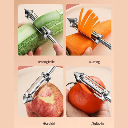 2Pc Silver All In One Multifunctional Vegetable Peeler,4 and 1Julienne Peeler Vegetable Peeler,Veggie Peelers for Kitchen,Potato kitchen Pear Tomato Cucumber Graters, Peelers and Slicers