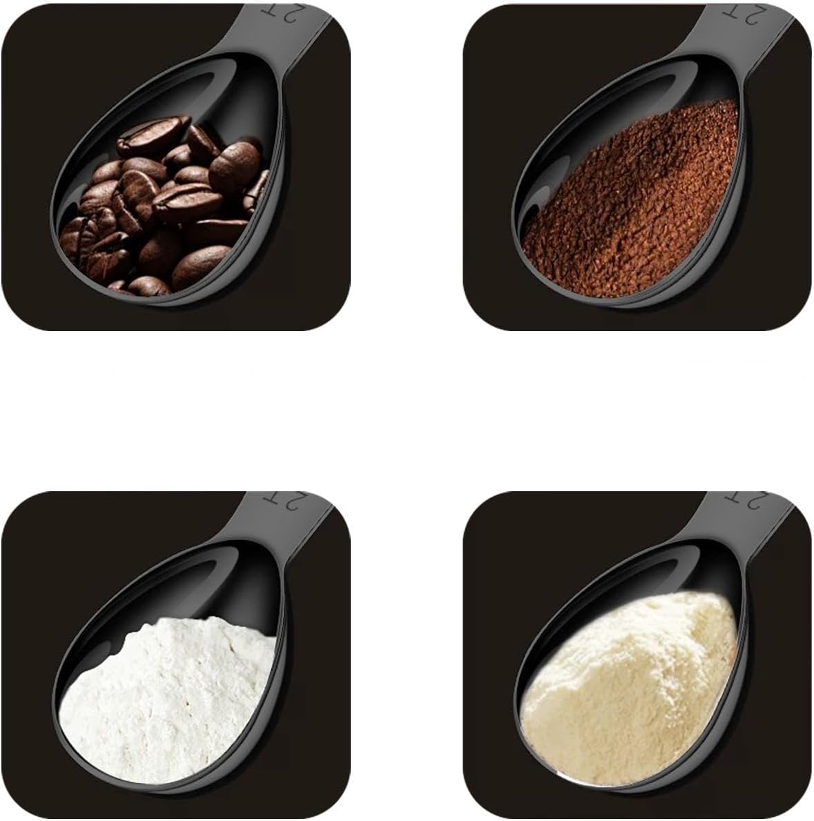 2Pcs Stainless Steel Coffee Scoop,1TBSP&2TBSP(15ML&30ML) Tablespoon Measuring spoon,Black