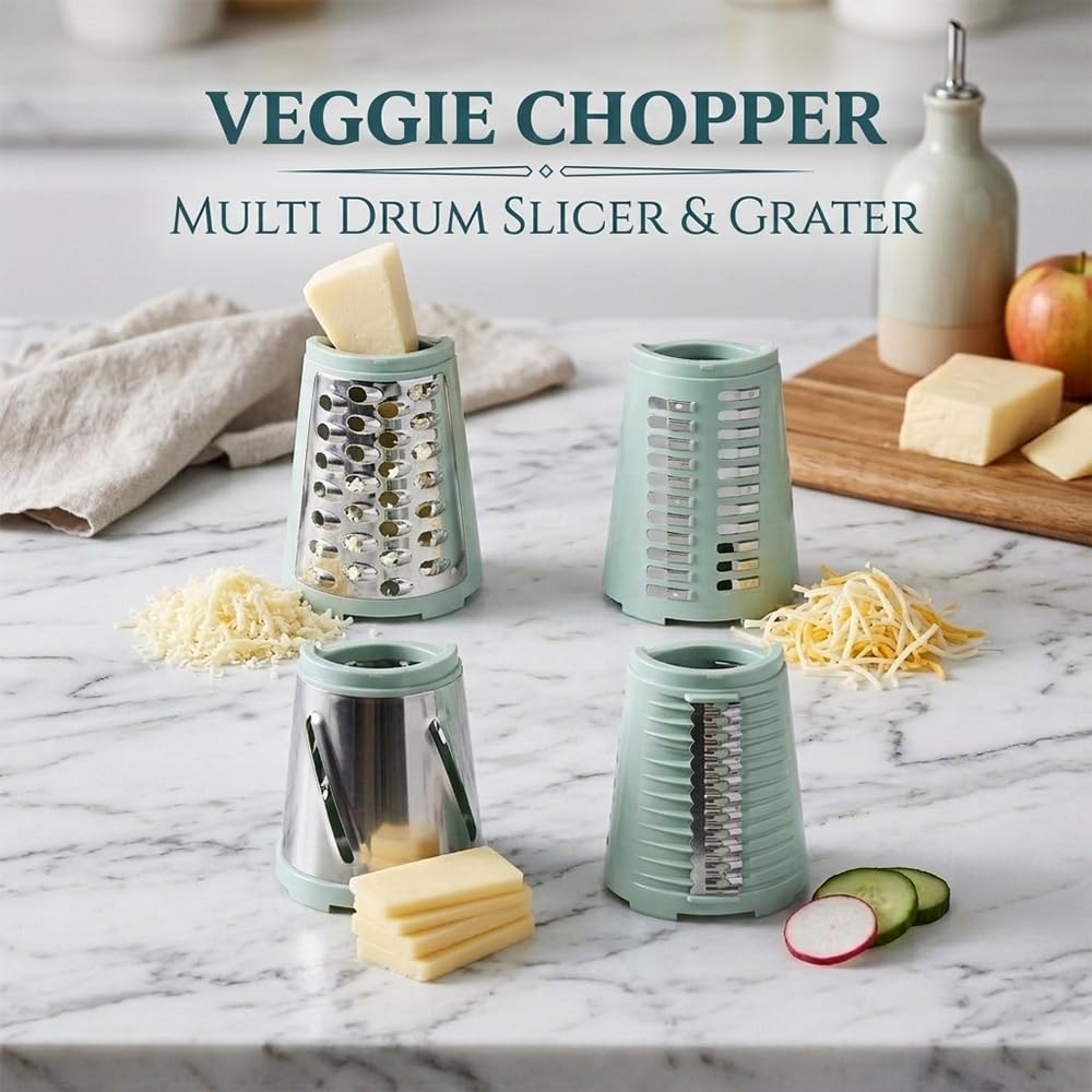 Rotary Cheese Grater Hand Crank, 10-Blade Shredder with Handle, Vegetable Slicer Mandoline Food Chopper, Strong Suction Base Kitchen Gadget for Cheese Vegetables Nuts – Green