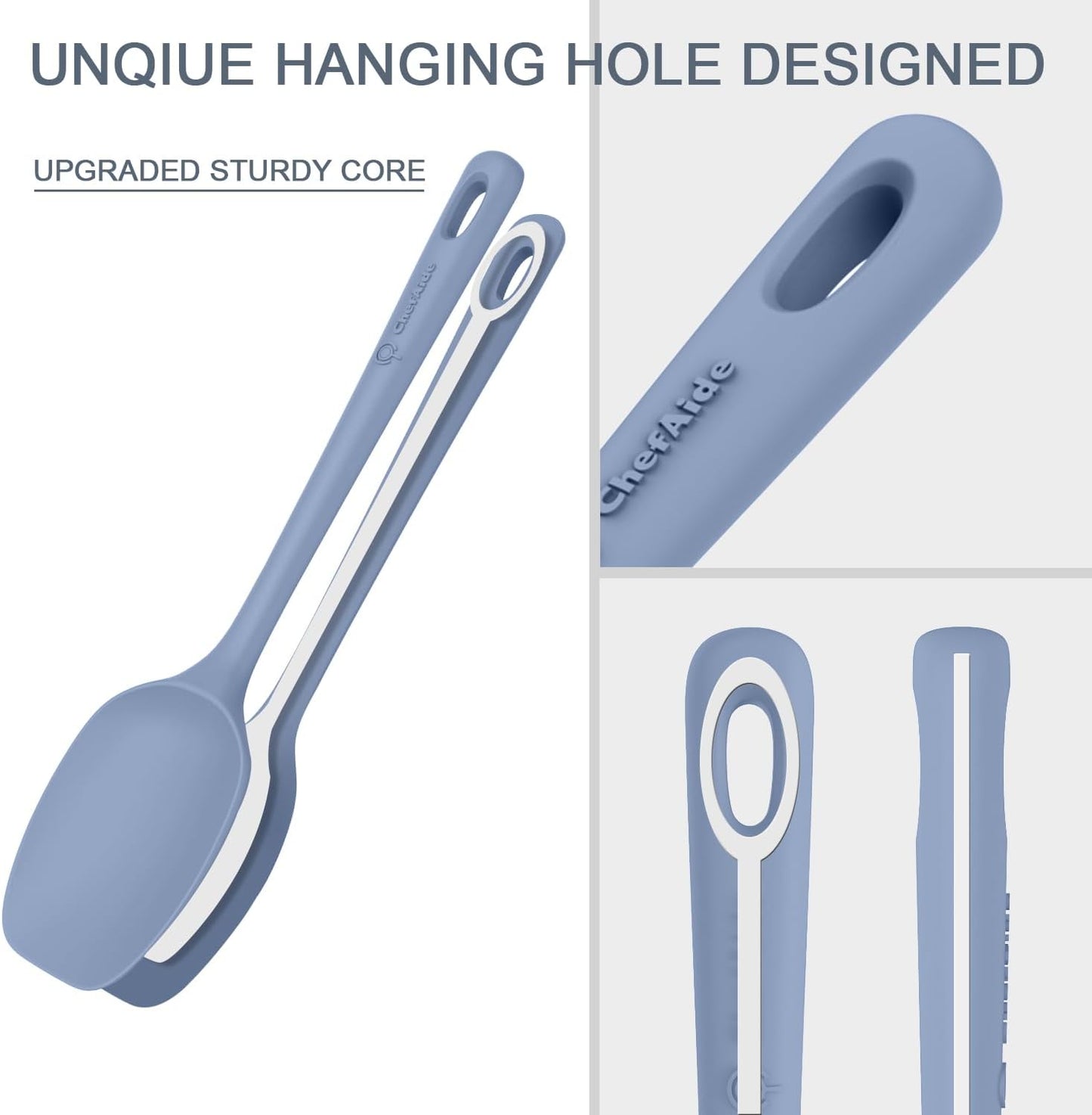 ChefAide 5 Pieces Silicone Spatula Set, Food Grade Rubber Spatula, Upgrade Strong Handle with Ergonomic Grip, Heat Resistant Up to 600°F for Nonstick Cookware, Cooking