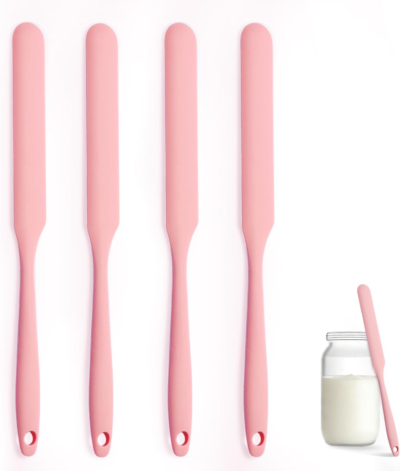 Silicone Jar Spatula Set of 3, Long Handle Skinny Spatula and Spurtle for Sourdough Starter, Flexible Jar Scraper for Peanut Butter, Jam, Icing, Cream with No Batter Left Behind (3)