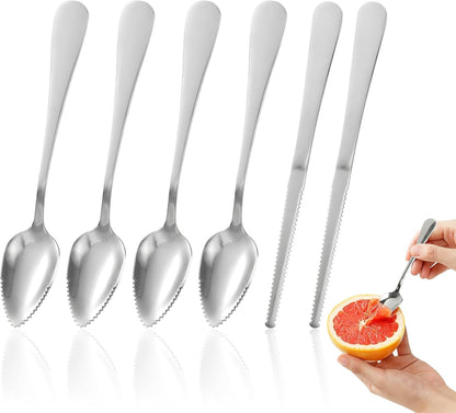 Grapefruit Spoon & Knife Set,Stainless Steel Grapefruit Spoon Utensil With Serrated Edge,Silver Kitchen Tool,Multi-Use for Citrus, Kiwi,Dessert, Avocado & More (3 PCS)