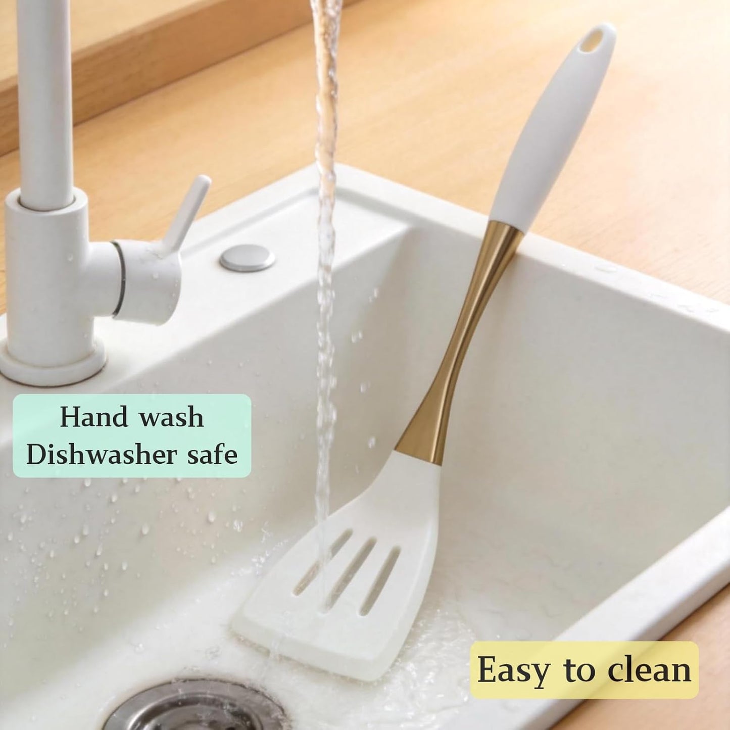 Elegant White Gold Silicone Cooking Utensils Set - Non-Toxic, Dishwasher Safe Kitchen Utensils Set with Heat Resistant Comfort Handles - Includes Spatula & Spoon for Nonstick Cookware