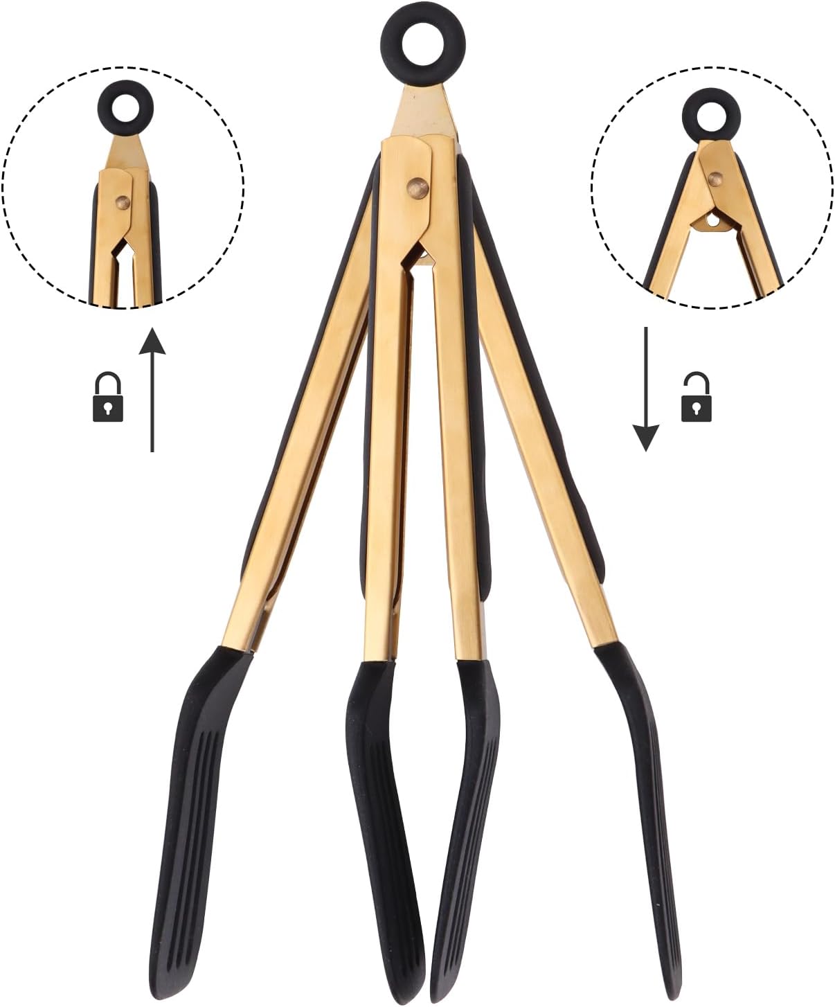 Stainless Steel Classic Kitchen Serving Food Party Gold Tongs 9" and 12" Cooking Tong with BPA Free Silicone Tips, Dishwasher Safe Serving Tools(set of 2)