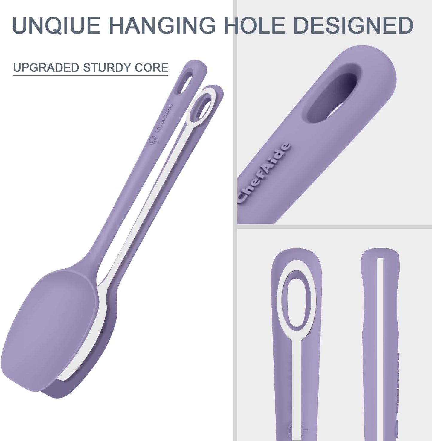 ChefAide 5 Pieces Silicone Spatula Set, Food Grade Rubber Spatula, Upgrade Strong Handle with Ergonomic Grip, Heat Resistant Up to 600°F for Nonstick Cookware, Cooking