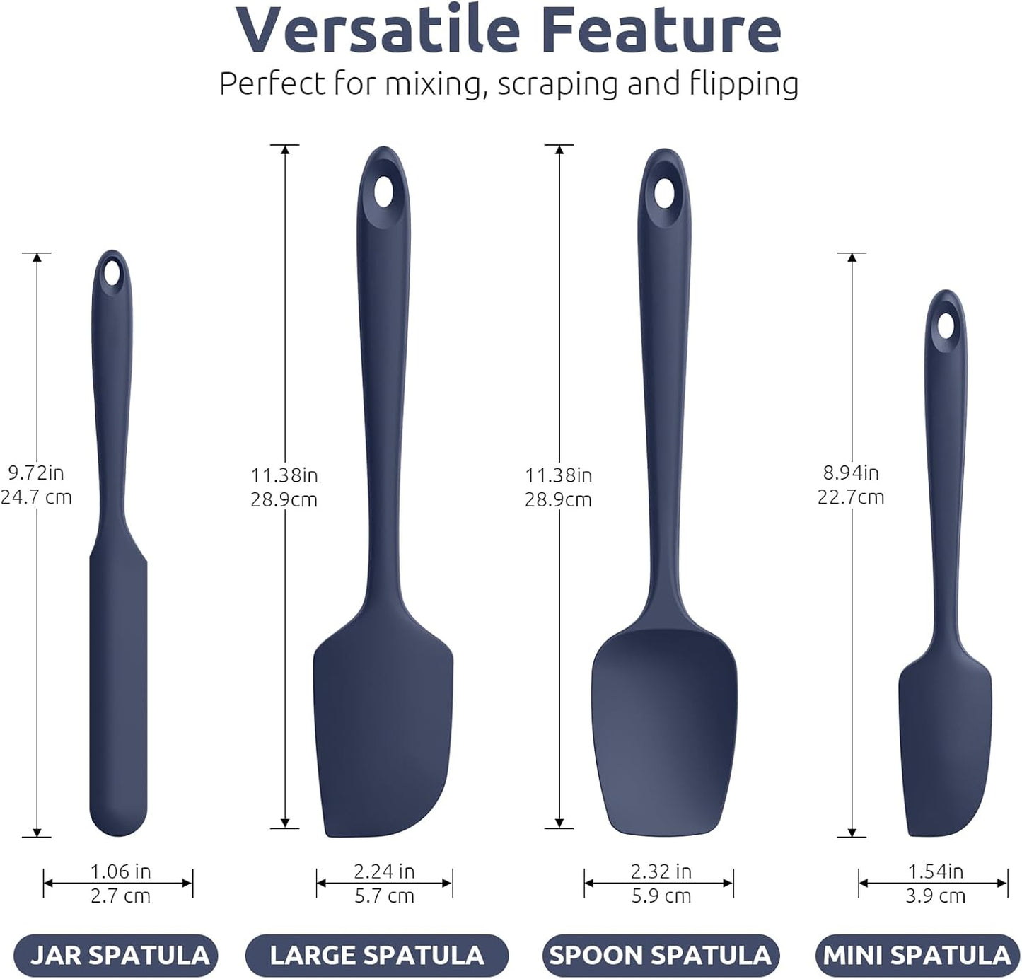 High Heat Resistant Silicone Spatula: U-Taste 600ºF Hot-Proof Food Grade Rubber Kitchen Baking Scraper, Flexible and Sturdy Cooking Utensil for Mixing Scraping in NonStick Cookware (4PCS, Multicolors)