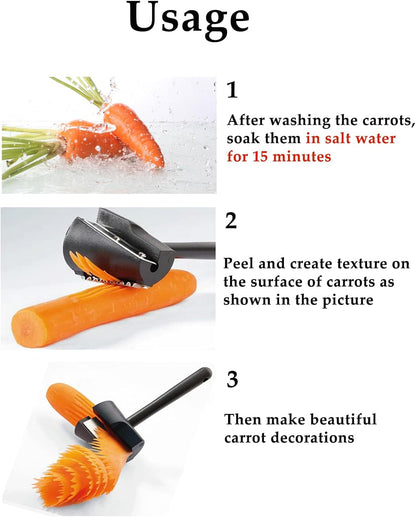 Carrot Curler and Peeler, Black Carrot Spiral Shred Slicer Root Vegetables Fruits Slicer Sharpener Garnishing Tool (Plastic)