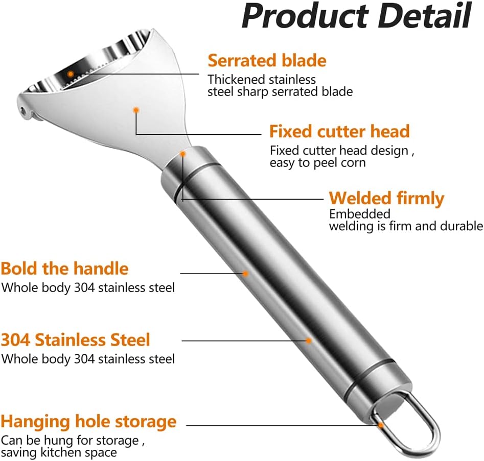 Abnaok Corn Stripper, Magic Corn Cob Stripper Tool, Premium Stainless Steel Corn Peeler with Ergonomic Handle, Corn on the Cob Stripper Tool (2x Corn Peeler+ 1 x Vegetable Peeler)