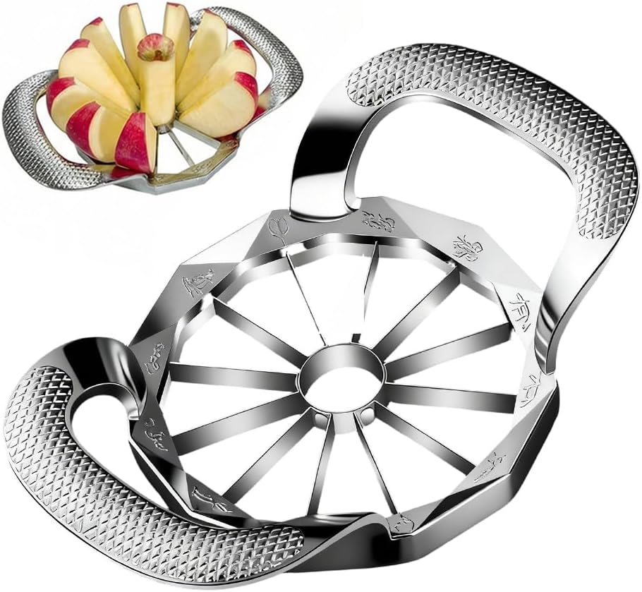 Apple Slicer and Corer with 8/12 Blades, 4.1 Inch Heavy Duty Apple Cutter, 304 Stainless Steel Apple Corer Tool for Apples, Pears, Pineapples (12 Sharp Blades)