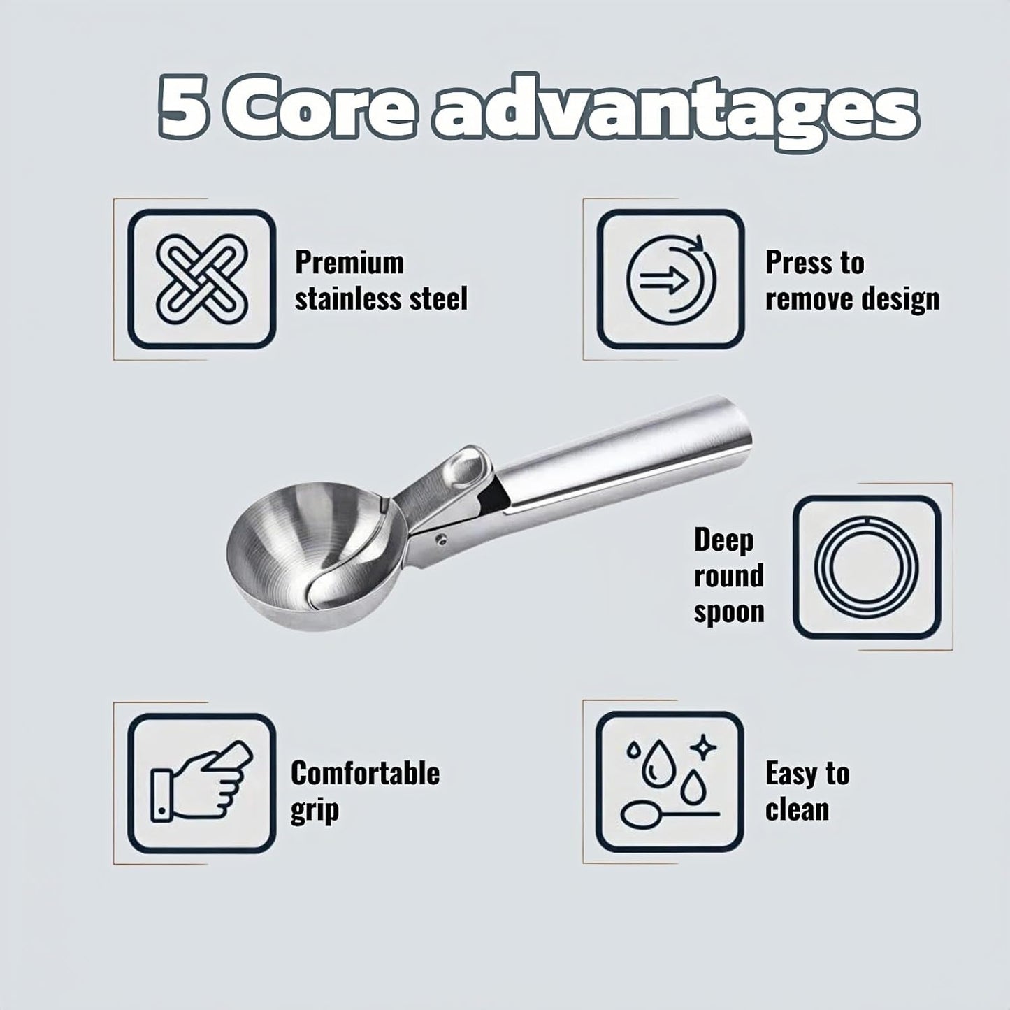 Heavy Duty Stainless Steel Ice Cream Scoop with Trigger Release–Large 3 tbsp Cookie Scoop for Frozen Yogurt,Hard Ice Cream,Melon & Meatballs–Dishwasher Safe,Non-Slip Handle,Effortless Portion Control