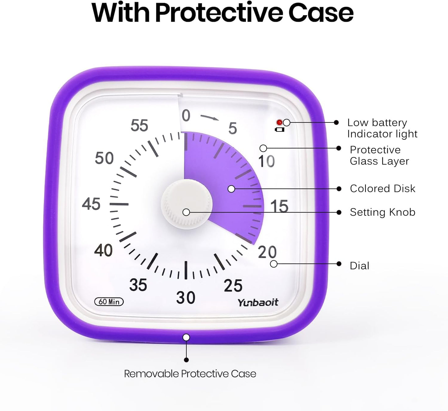 Yunbaoit Visual Timer with Protective Case, Rainbow Disk 60 Minute Countdown Timer for Kids and Adults, Silent Time Management Tool(Blue Rainbow)