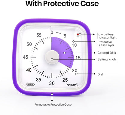 Yunbaoit Visual Timer with Protective Case, Rainbow Disk 60 Minute Countdown Timer for Kids and Adults, Silent Time Management Tool(Blue Rainbow)