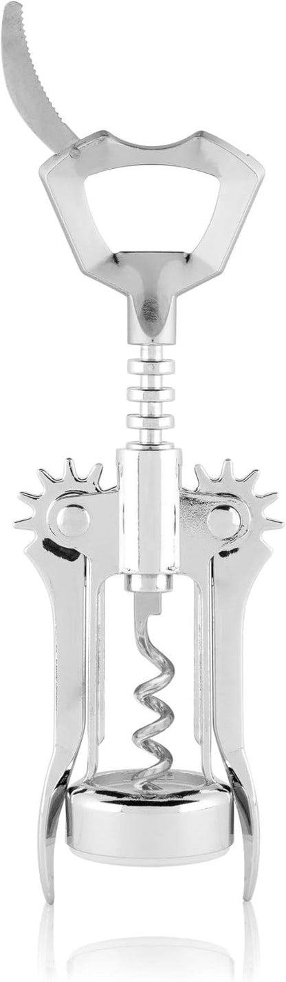 True Spiral Winged Corkscrew Wine Opener, Multi-Purpose Bottle Opener for Beers and Soft Drinks, Stainless Steel with Rubber Grip Wing Handle, for Bartenders, Home Bar, Kitchen, Restaurant, Silver