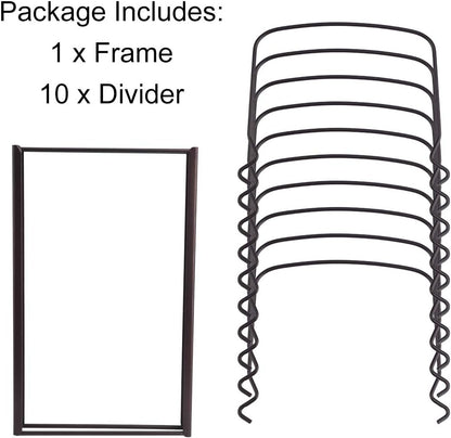 Toplife Pot Lids Organizer Rack for Cabinet and Countertop, 7+ Pan Lids and Bakeware Organizer Rack Holder with 7 Adjustable Compartments - Brown