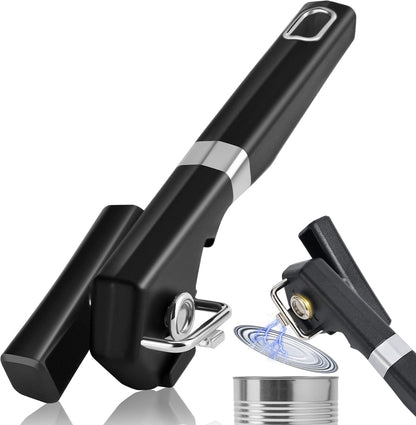 Side Cut Can Opener Smooth Edge, Safety Can Opener with Durable Sharp Blade, Big & Soft Turn Knob & Comfortable Non-Slip Handle, Black