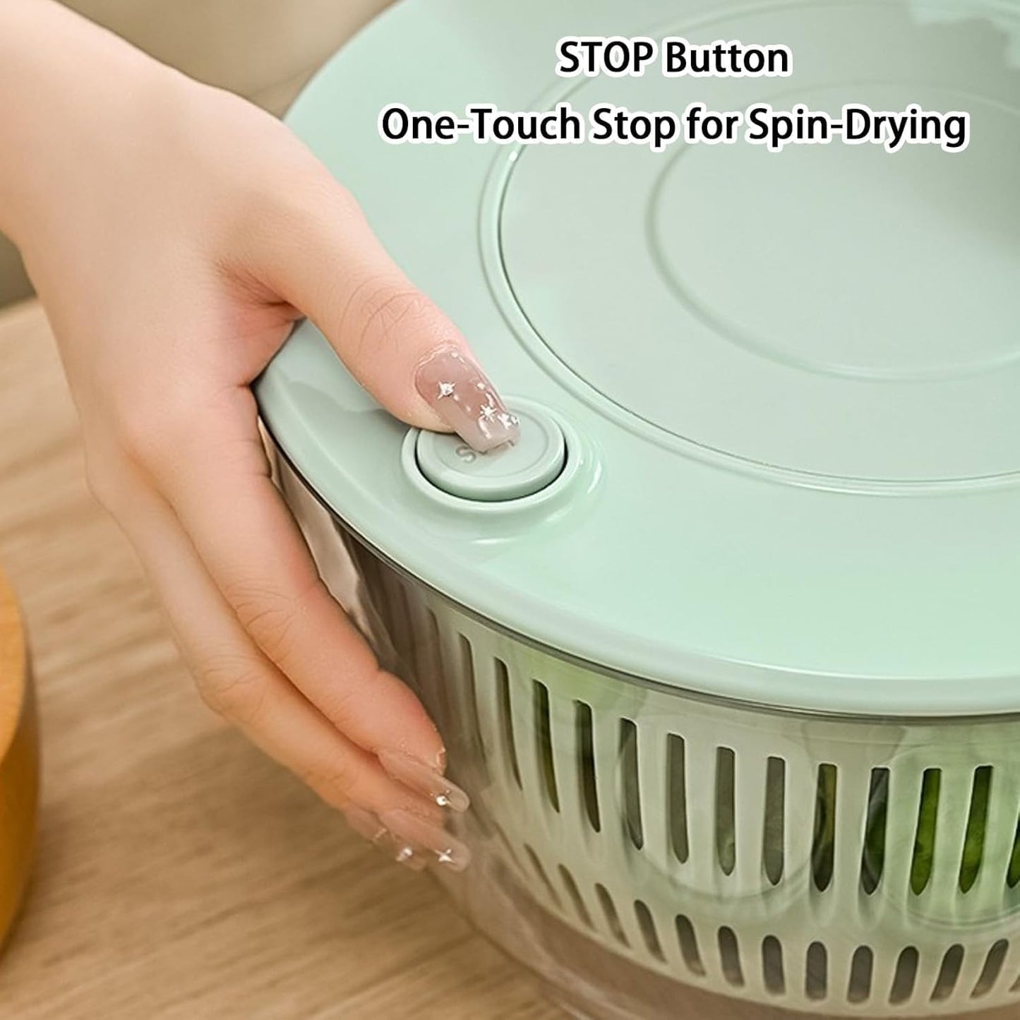 Large Capacity Multi-Function Salad Spinner with Quick Stop Button, Salad Spinner Stainless Steel, Salad Spinner Large, with 5 Blade Slicer Egg Yolk Strainer Shredder (Green)