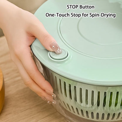 Large Capacity Multi-Function Salad Spinner with Quick Stop Button, Salad Spinner Stainless Steel, Salad Spinner Large, with 5 Blade Slicer Egg Yolk Strainer Shredder (Green)
