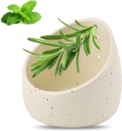 Herb Stripper Bowl, Handmade Ceramic Herb Stripper, Pottery Kitchen Efficient Leaf Removal Tool Available in Different Hole Sizes for Peeling the Stemmed Leaves(Color:White)