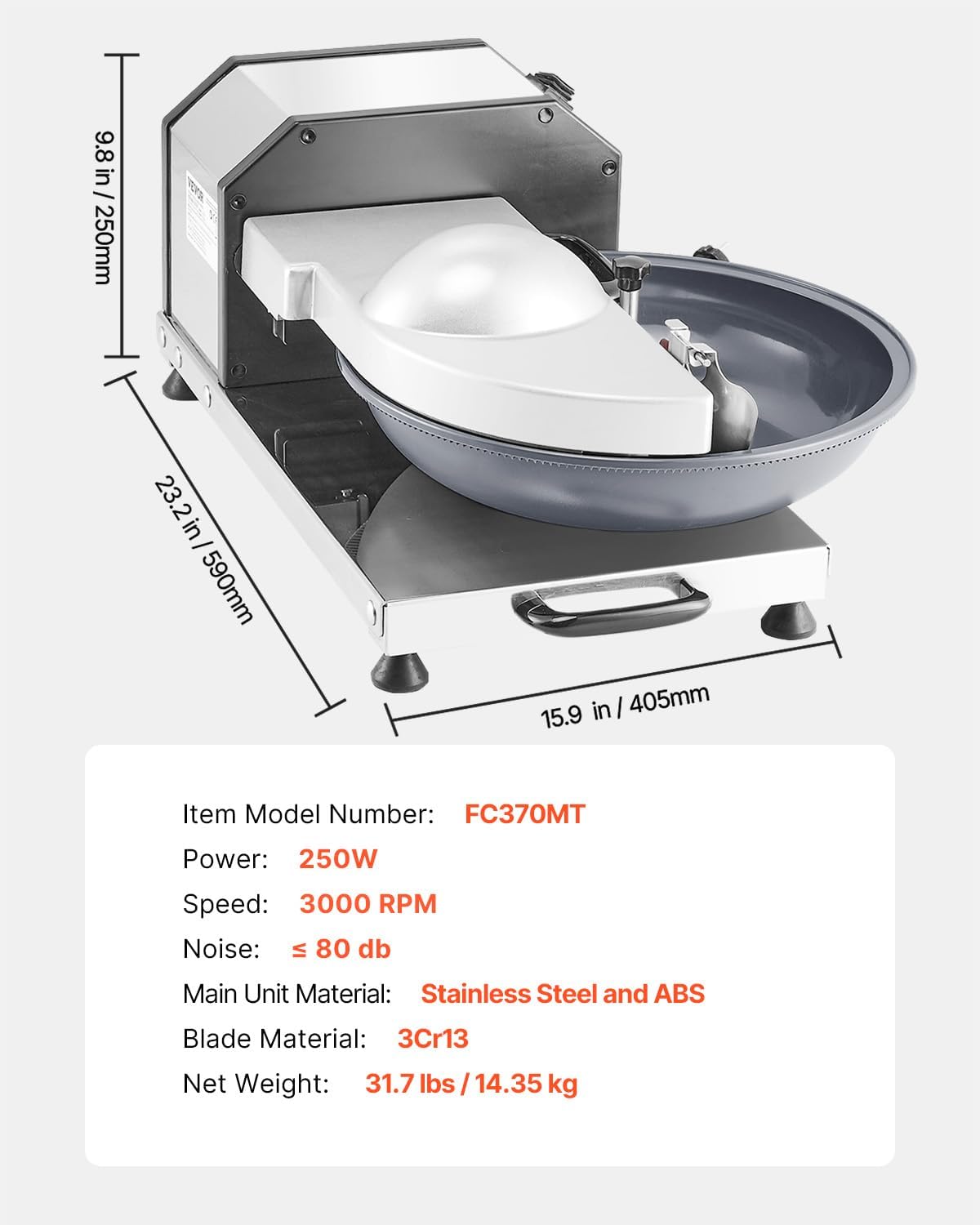 VEVOR Food Processor & Vegetable Chopper, 2 Feeding Holes Food-Grade Stainless Steel Food Processor Chopper with Detachable 6 Blades, 3mm/5mm/7mm/10mm Shredder, 2mm/4mm Slicer, for Vegetables, Fruit