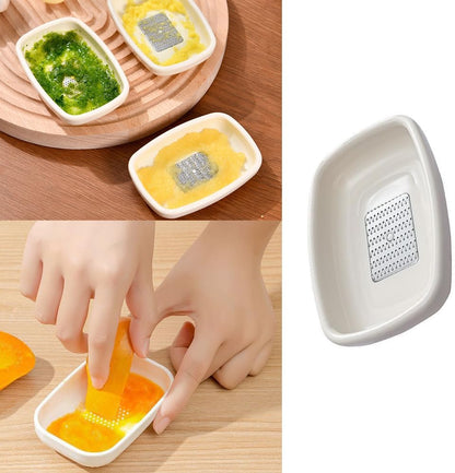 3 Pack Garlic Grater Plate with Metal Blade Wiper Ginger Grater Tool Spoon Rest Herb Stripper Small Graters Grating Bowls for Lemon Onion Nutmeg Chocolate Fresh Organic Peeled Garlic Bulbs