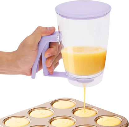Pancake Batter Dispenser, Kitchen Must Have Tool for Pancakes, Cupcake, Waffle, Cupcake & Crepe, Batter Separator Maker with Measuring Label and Squeeze Handle, Baking Supplies for Griddle