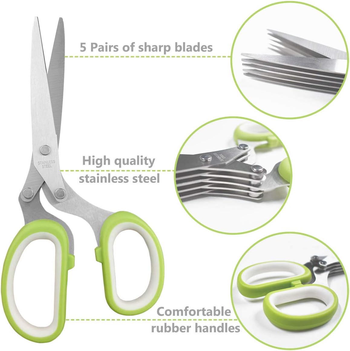 5 Blade Herb Scissors Kitchen Herb Shears Cutter Multipurpose Cutting Shear with 5 Stainless Steel Blades & Safety Cover & Cleaning Comb Salad Sizzors Cilantro Chive Parsley Onion Scissors (Black Red)