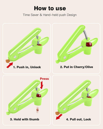 Cherry Pitter, Cherry Pit Remover Tool Cherries Corer Pitter with Hand-held Push, Olive Seed remover stones with lock design, Durable Cherries seed Corer for Cherry Jam -Black