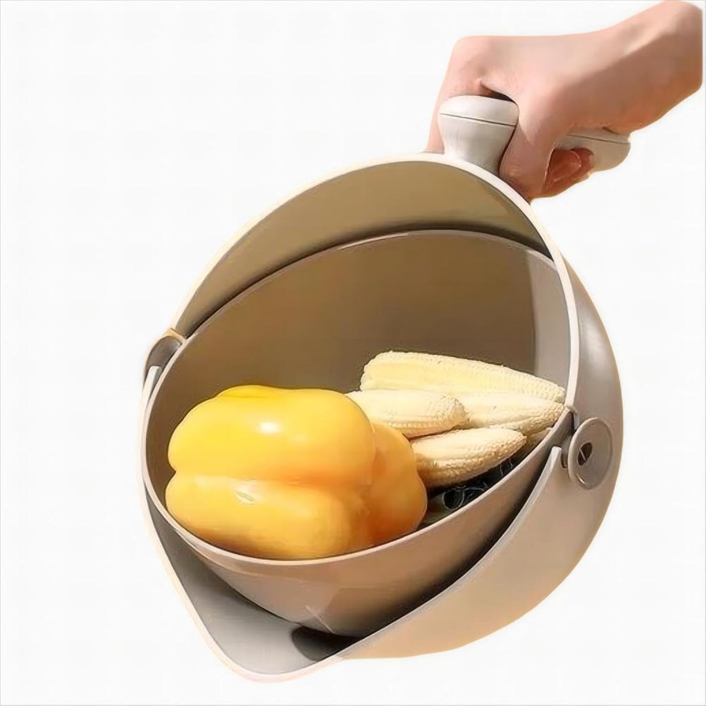 2-1 Kitchen Colander Rotating Washing Basket with Handle - Pasta Strainer - Fruit Washing Bowl with Strainer - Fruit Rinser Container (Avocado Green)