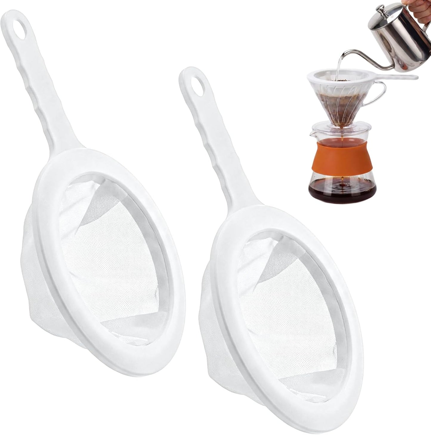 2 Pcs Fine Nylon Mesh Strainer, 200+400 Mesh Ultra Mesh Sieve Mini Kitchen Colander Food Yogurt Mesh Sieve for Filtering Yogurt Juice Milk Honey Coffee Flour