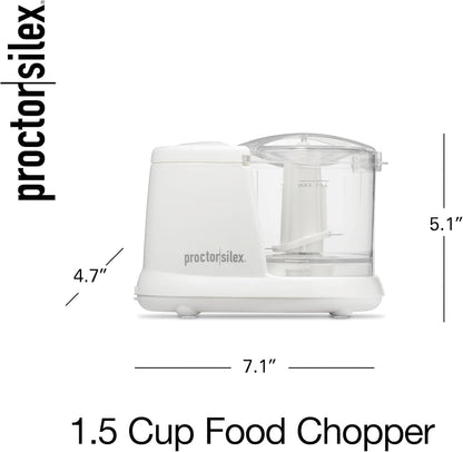 Proctor Silex Durable Electric Vegetable Chopper & Mini Food Processor for Chopping, Puree & Emulsify, 1.5 Cup, White