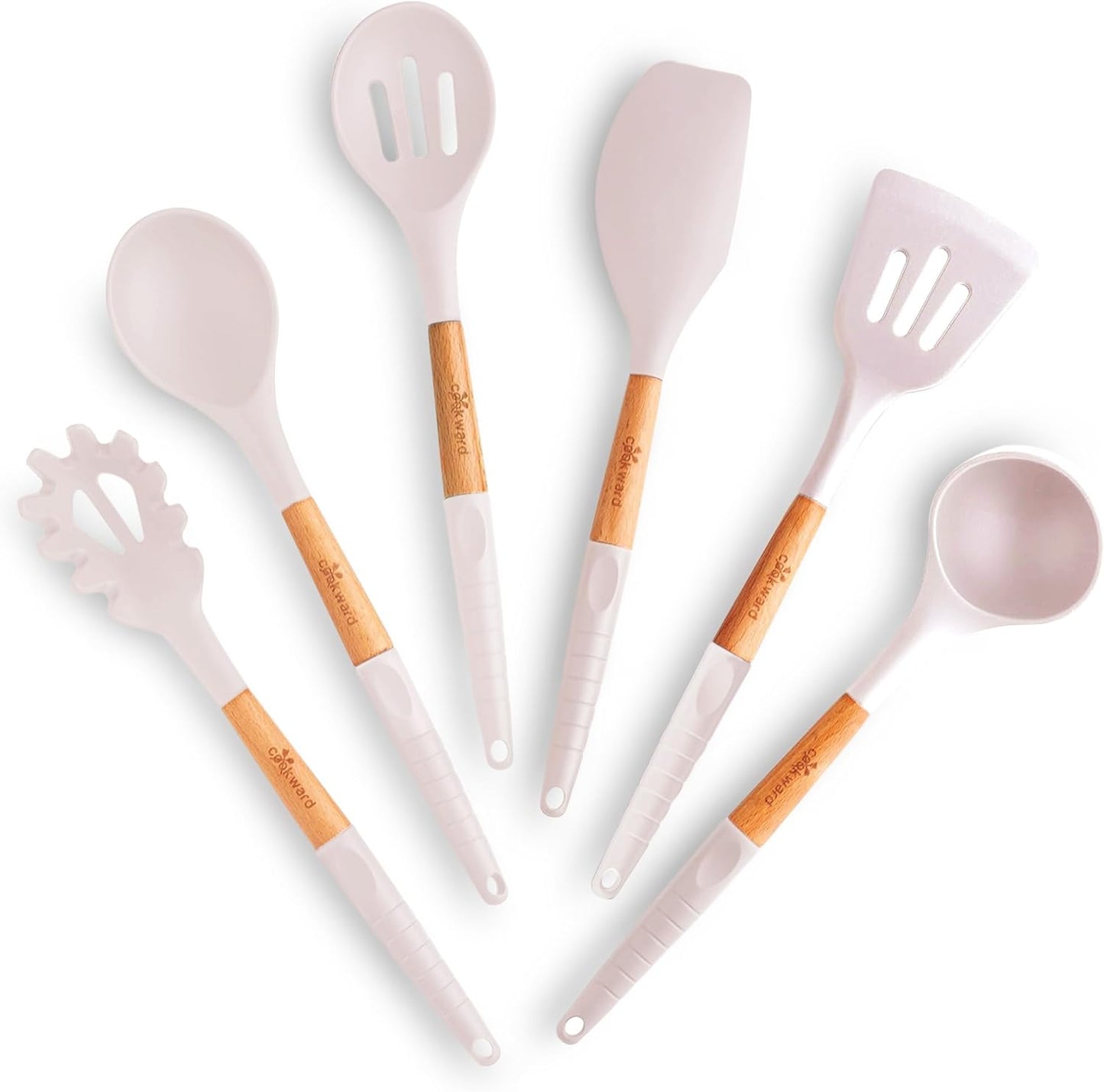 Silicone Cooking Utensils Set 6 Piece – Heat Resistant up to 480°F, BPA Free & Non-Scratch Kitchen Tools with Natural Wood Handles, Dark Gray