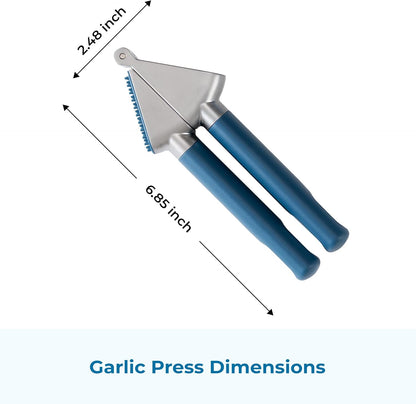 OOU Garlic Press, Stainless Steel Garlic Mincer with Premium Zinc Alloy Construction, Easy-Squeeze Ergonomic TPE Non-Slip Grip Handles, Reverse Cleaning Bumps and Dishwasher Safe Design, Blue