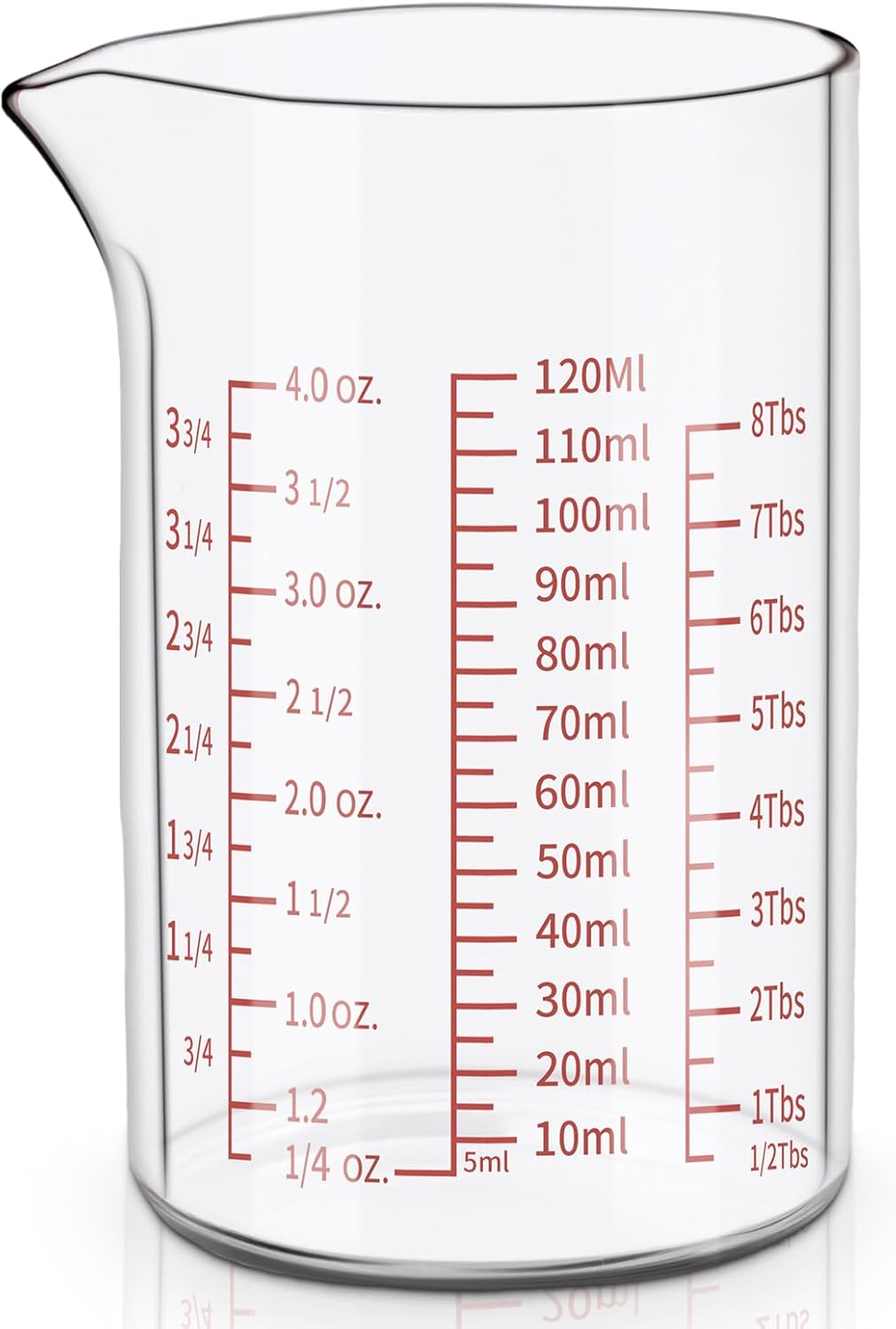 Measuring Cup Set 30ml L(1oz), 60ml (2oz), 120ml (4oz), 250ml (8oz), 4 Piece Glass Liquid Measuring Beakers, High Borosilicate Glass Measuring Cup, V-Shaped Spout