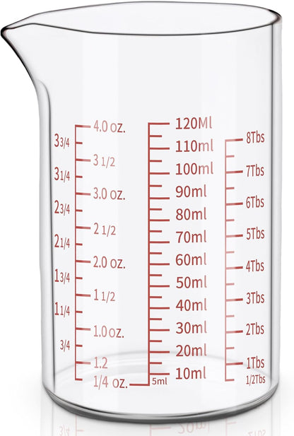 Measuring Cup Set 30ml L(1oz), 60ml (2oz), 120ml (4oz), 250ml (8oz), 4 Piece Glass Liquid Measuring Beakers, High Borosilicate Glass Measuring Cup, V-Shaped Spout