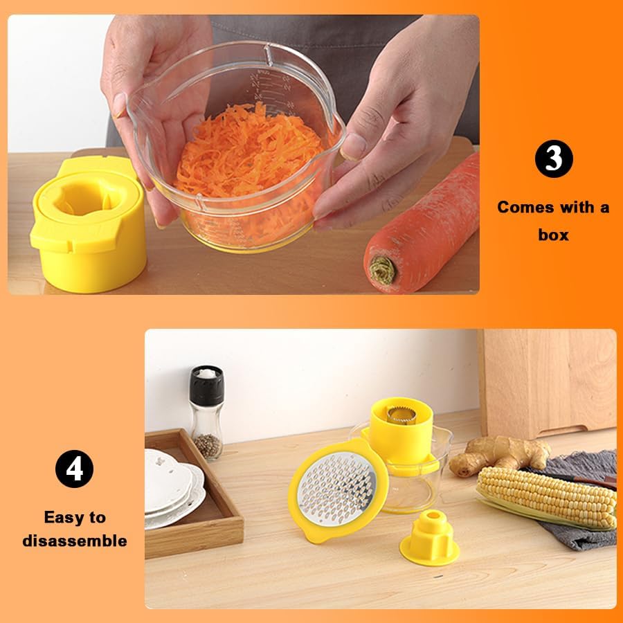 Corn Cob Stripper Tool with Bowl & Comfort Grip - 2-in-1 Kernel Cutter and Grater for Garlic Ginger, Corn Peeler and Grinder Set with Container, Easy Corn Kernel Remover