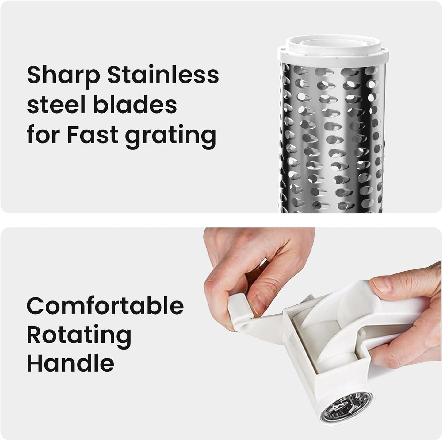 Cheese Grater with Handle, Rotary Cheese Grater,Vegetable, Chocolate, Hard Cheese & Nut Grater,White