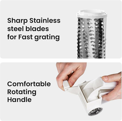 Cheese Grater with Handle, Rotary Cheese Grater,Vegetable, Chocolate, Hard Cheese & Nut Grater,White