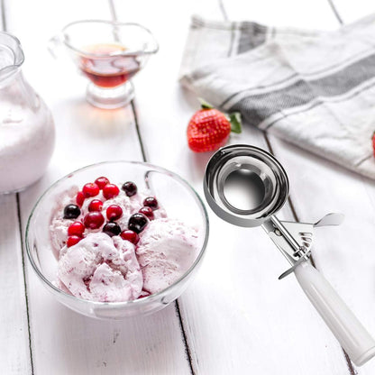 TOPKITCHEN Commercial-Grade Ice Cream Scoop 3.25 oz, 18/8 Stainless Steel Cookie Scoop with Plastic Handle, Portion Control Disher Scoop for Bakeries, Restaurants & Dessert Shops, #10, Ivory