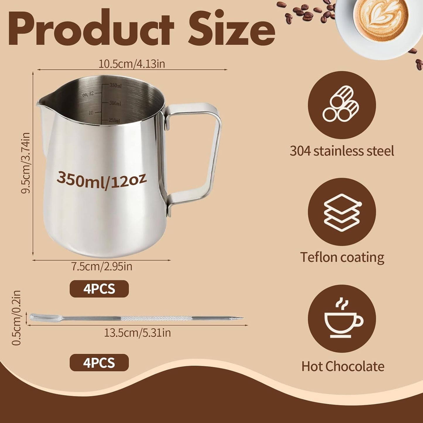 2Pcs Espresso Shot Glass, FHDUSRYO 6oz Espresso Cups with 2Pcs Coffee Measuring Spoon, Expresso Shot Cup with V-Shape Mouth, Milk Frothing Pitcher, Glass Measuring Cup Expresso Accessories (Clear)